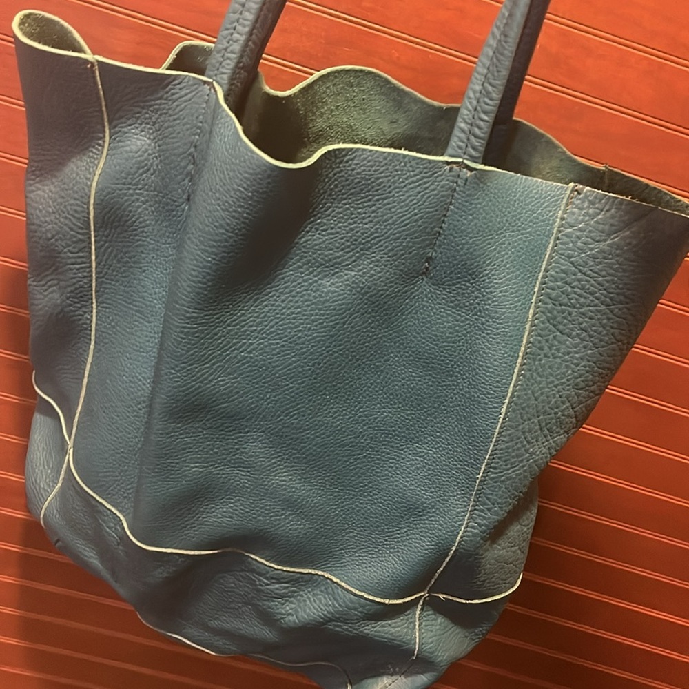 Soft Leather Tote - Turquoise Teal Color - Picture 3 of 5